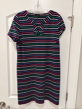 Talbots Navy Multi-Stripe Short Sleeve Shift Dress